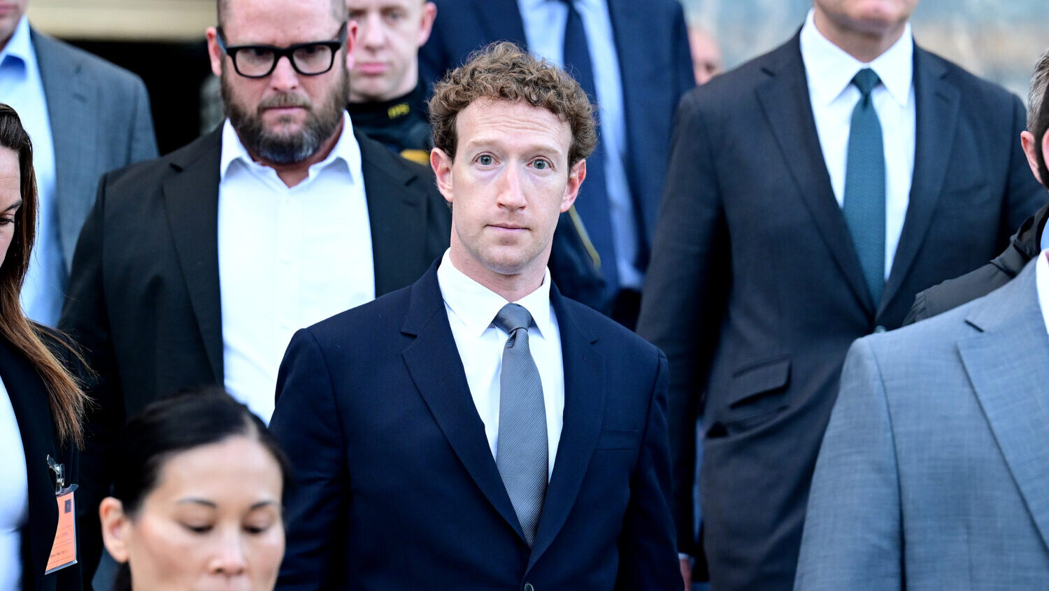 Meta CEO Mark Zuckerberg leaves the Los Angeles Superior Court after testifying on February 18, 202...