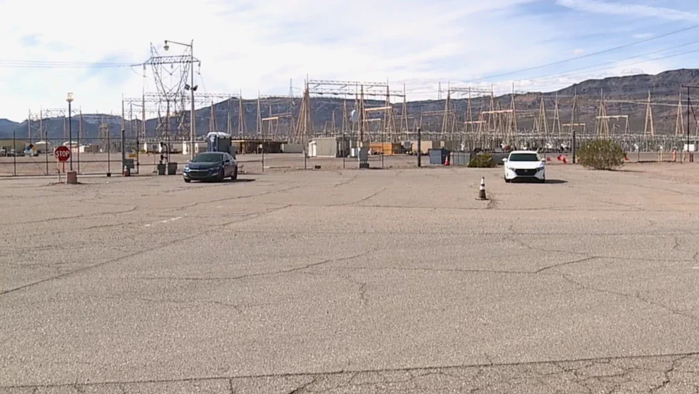This photo provided by KTNV shows a power substation, where authorities say they are investigating ...