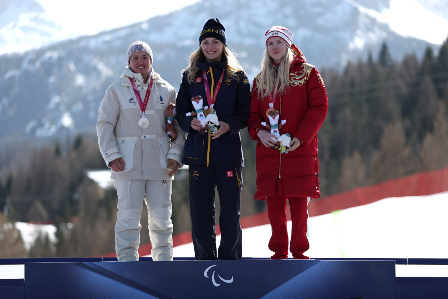 CORTINA D'AMPEZZO, ITALY - MARCH 7: Gold medalist Ebba Aarsjoe of Team Sweden, Silver medalist Aure...