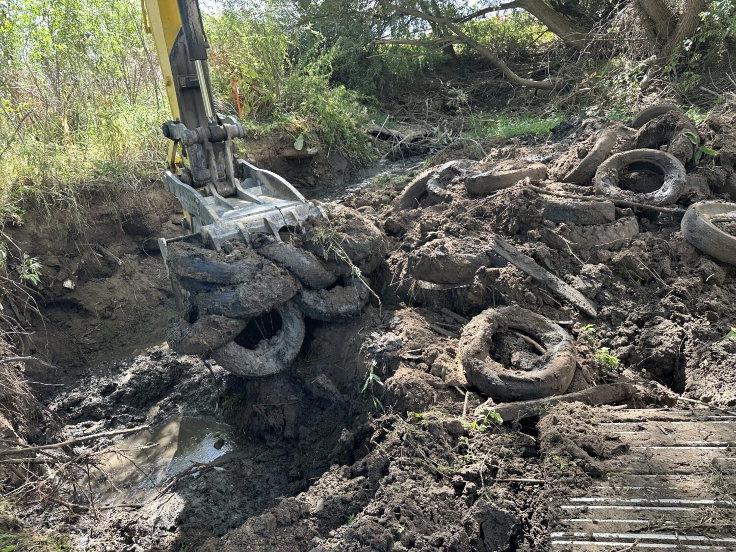 Piles of old tires were among the debris, pulled from the banks of the Logan River. (Photo Courtesy, Juniper Earthworks)