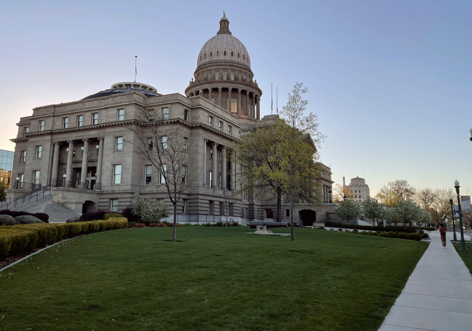 FILE - The Idaho Statehouse is seen at sunrise in Boise, Idaho, April 20, 2021. (AP Photo, Keith Ri...