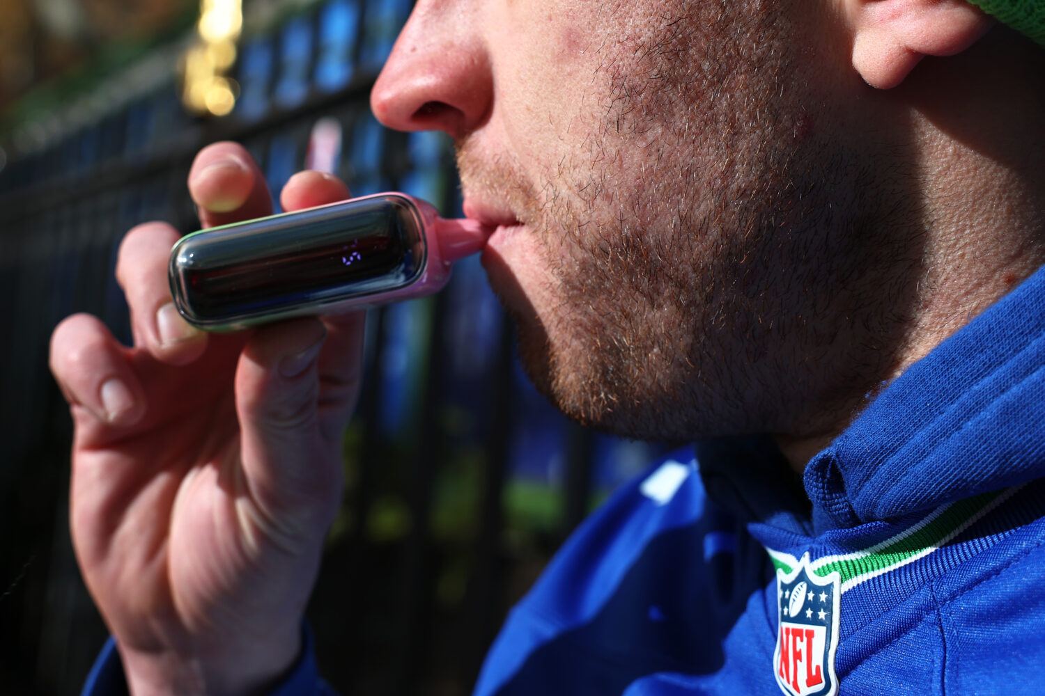 A person uses a vape pen near Bryant Park on December 02, 2024 in New York City. (Michael M. Santiago, Getty Images)