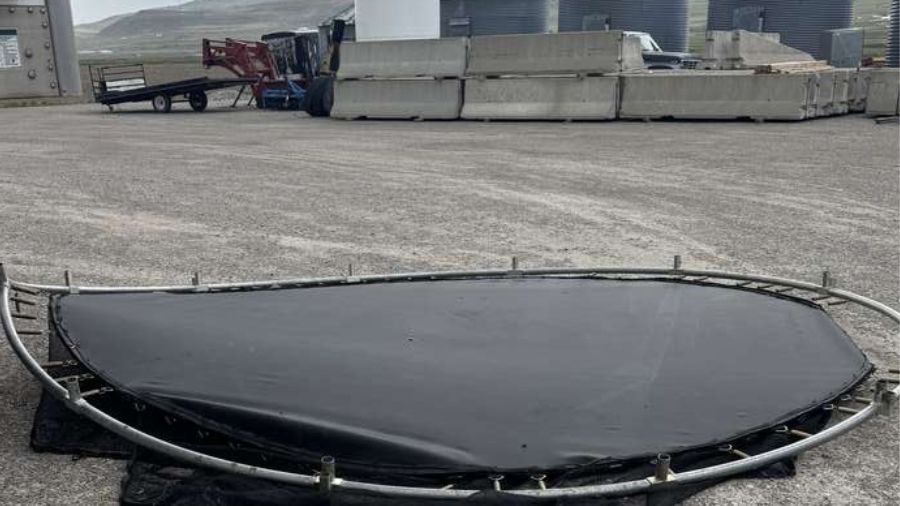 Wind damage John Godfrey May 13 2026 Wind damage shows a trampoline that blew into a neighbors semi trailer in Riverside on Wednesday. (Photo: John Godfrey)