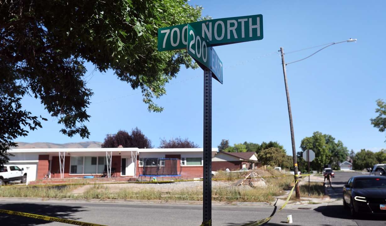 A home where three police officers and a K-9 were shot waits for investigators to begin processing the evidence in Tremonton, Aug. 18, 2025. (Photo: Brian Nicholson, Deseret News)