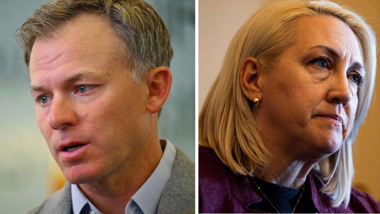 Rep. Blake Moore, R-Utah, faces an intraparty challenge from state Rep. Karianne Lisonbee, R-Syracuse, in the race for Utah's 2nd Congressional District. (Photo: Scott G Winterton and Megan Nielsen, Deseret News)
