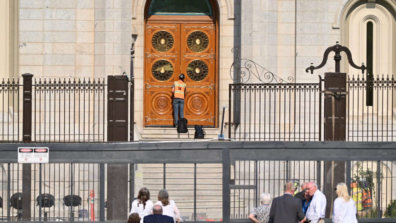 The historic original first set of east doors of the Salt Lake Temple were reinstalled on Tuesday J...