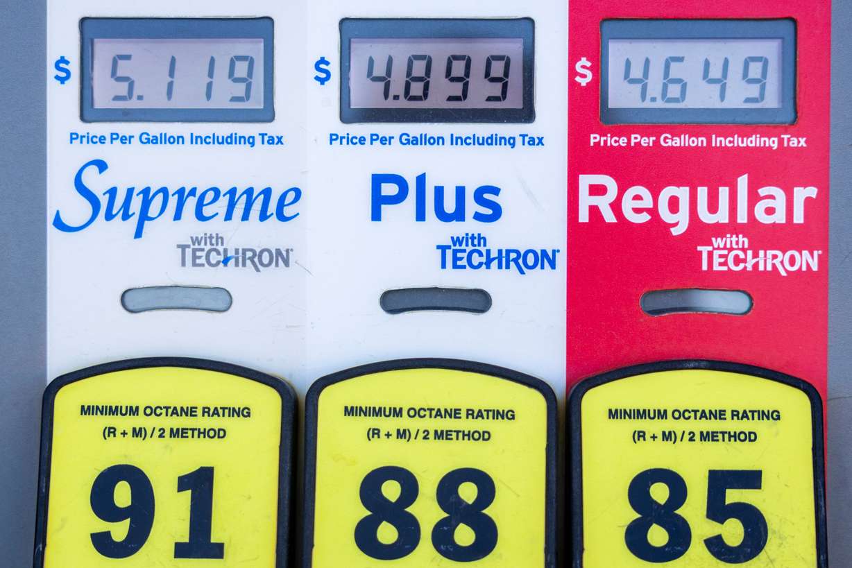 Prices are displayed on a gas pump at the Foothills Chevron in Salt Lake City on Monday. Experts warn a steep drop in gas prices will take time, despite the U.S. and Iran signing a deal to end the war in the Middle East. (Photo: Rio Giancarlo, Deseret News)