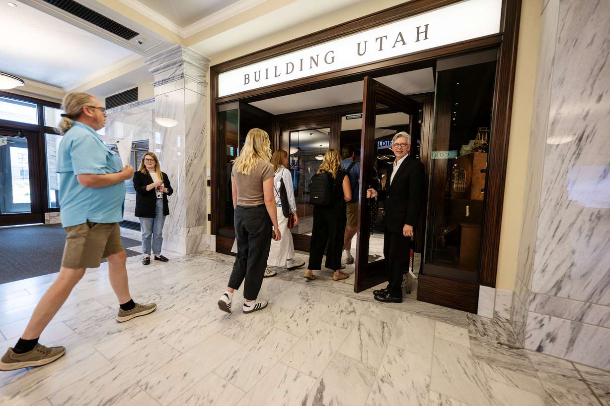 Media members and a few staff take a pre-opening tour of the Museum of Utah — which is operated by the Utah Historical Society — which is Utah’s first dedicated state history museum and a new cultural landmark on the Capitol Complex that bridges past, present, and future in Salt Lake City on Monday. (Photo: Scott G Winterton, Deseret News)