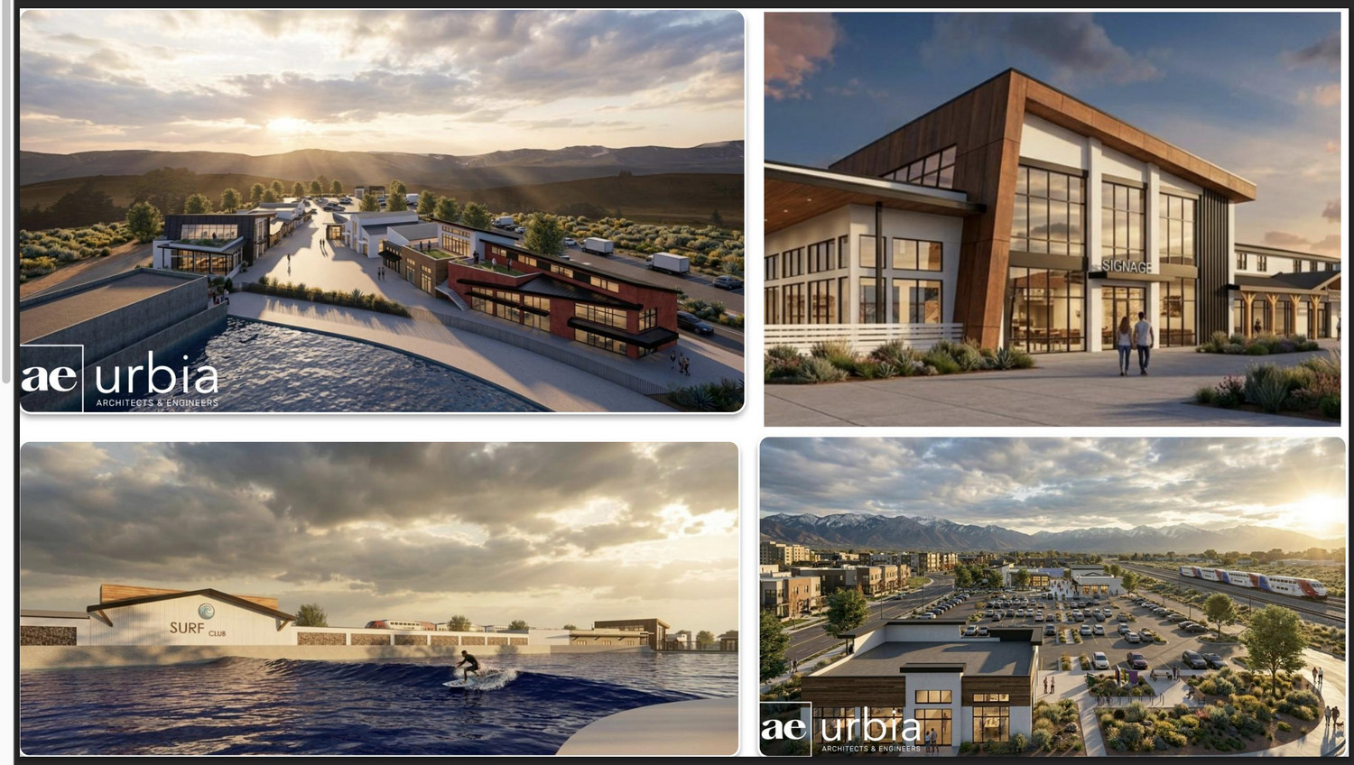Renderings for the proposed Veranda West project in Draper, slated to include housing, retail, dining and a surf park. (AE Urbia Architects and Engineers)