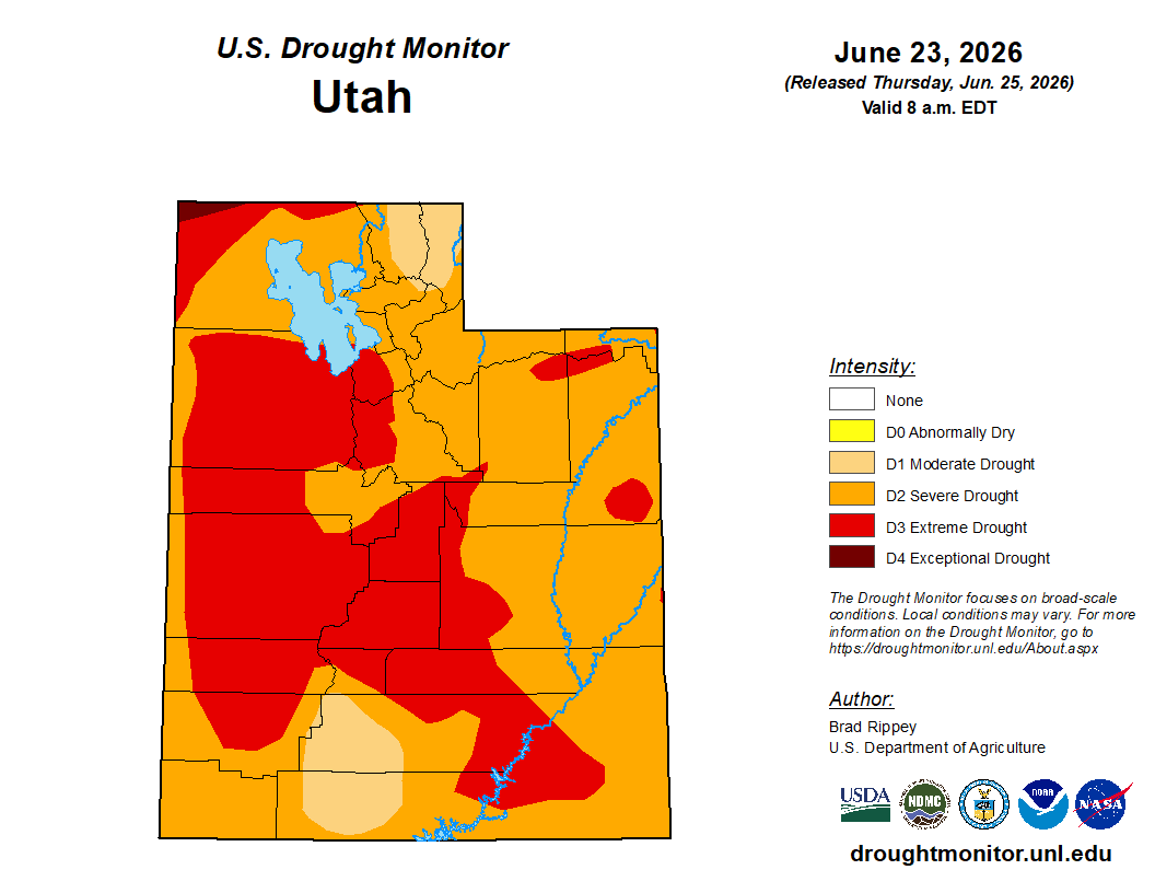Image cccessed from https://droughtmonitor.unl.edu on June 26, 2026.