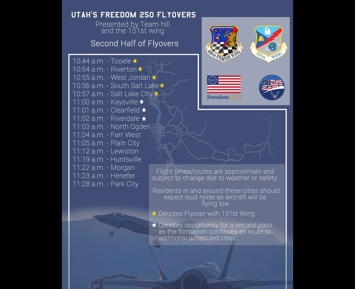 The second half of the Freedom 250 Flyover map was released Wednesday, July 1, 2026, days before the Fourth of July holiday. (Photo: Hill Air Force Base)