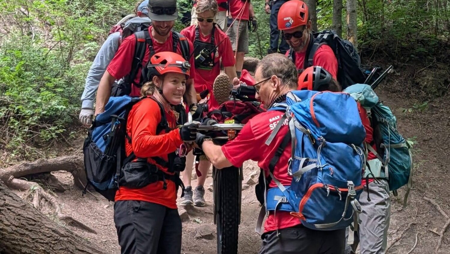 The Salt Lake County Search and Rescue team on the Grandeur Trail where a female hiker sustained a leg injury last week. (Salt Lake County Sheriff's Search and Rescue)