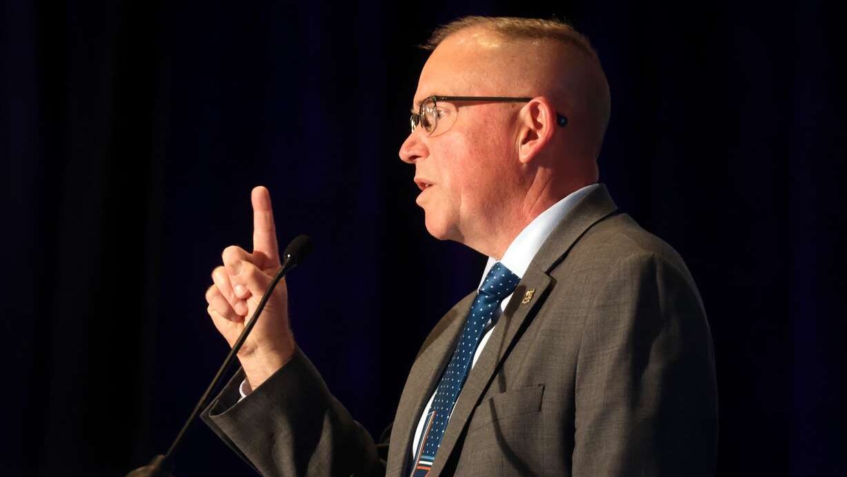 U.S. Forest Service Chief Tom Schultz talks about about federal-state partnerships on forestry at the Western Governors Association conference at Stein Erickson Lodge in Park City on Tuesday. Schultz also memorialized the three firefighters killed in the Snyder Fire. (Photo: Kristin Murphy, Deseret News)