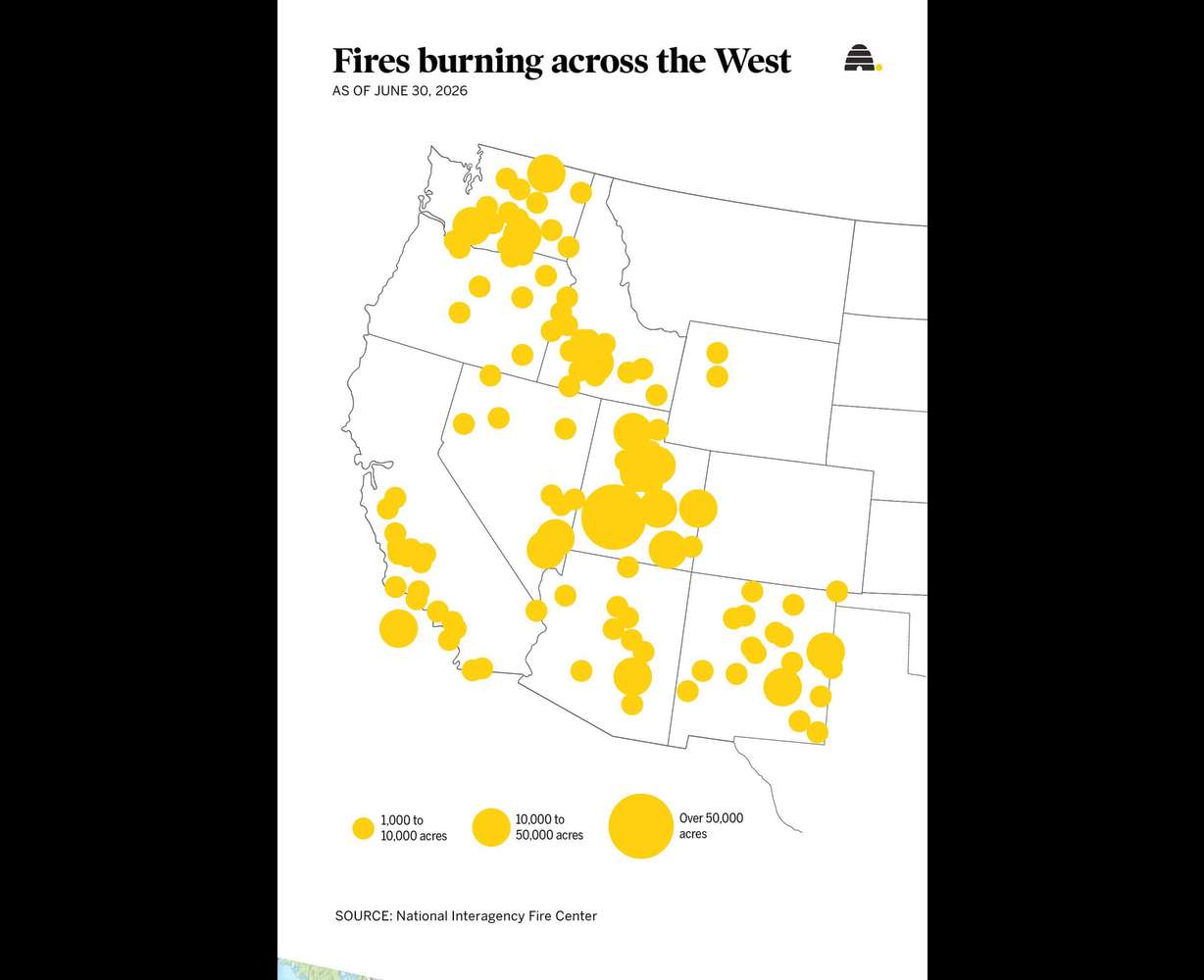 A map of fires burning across the Western United States as of Tuesday. (Photo: Deseret News)