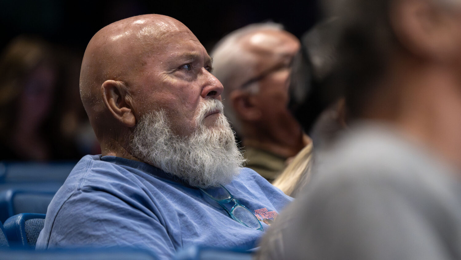 Steven Acerson and other residents attend a community meeting at Beaver High School discussing the Cottonwood Fire burning on the mountains east of Beaver on Monday, June 29, 2026. (Scott G Winterton, Deseret News)