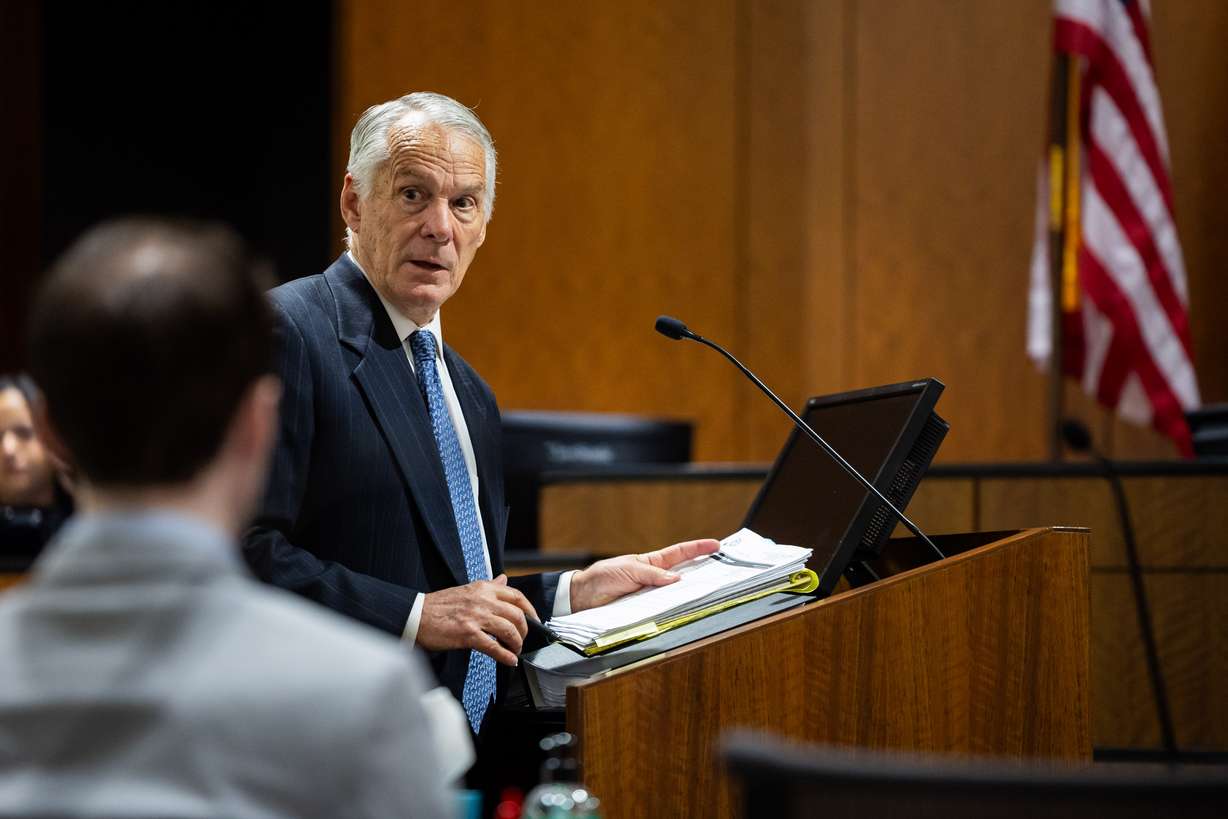 Defense attorney Michael Burt speaks during a preliminary hearing for Tyler Robinson, the Utah man accused of fatally shooting Charlie Kirk, at the 4th District Court in Provo on Friday. (Photo: Tess Crowley, Deseret News)