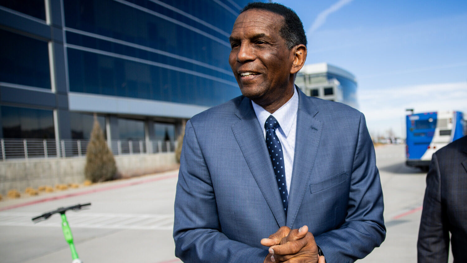 Rep. Burgess Owens, R-Utah, mingles after a press conference to discuss the Surface Transportation ...