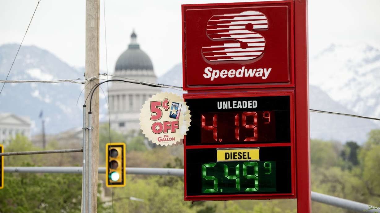 Gas prices at a Speedway station in Salt Lake City on March 31. As Utah settles into the dog days o...