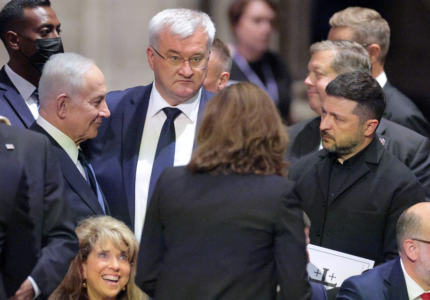 (L-R) Israeli Prime Minister Benjamin Netanyahu, Ukrainian Foreign Minister Andrii Sybiha, and Ukraine President Volodymyr Zelensky attend the funeral service for the late U.S. Sen. Lindsey Graham (R-SC) at the Washington National Cathedral on July 28, 2026 in Washington, DC. Graham,&nbsp;who was elected to the Senate in 2002, died suddenly on July 11th from an aortic dissection. He was 71 years old. (Chip Somodevilla, Getty Images)