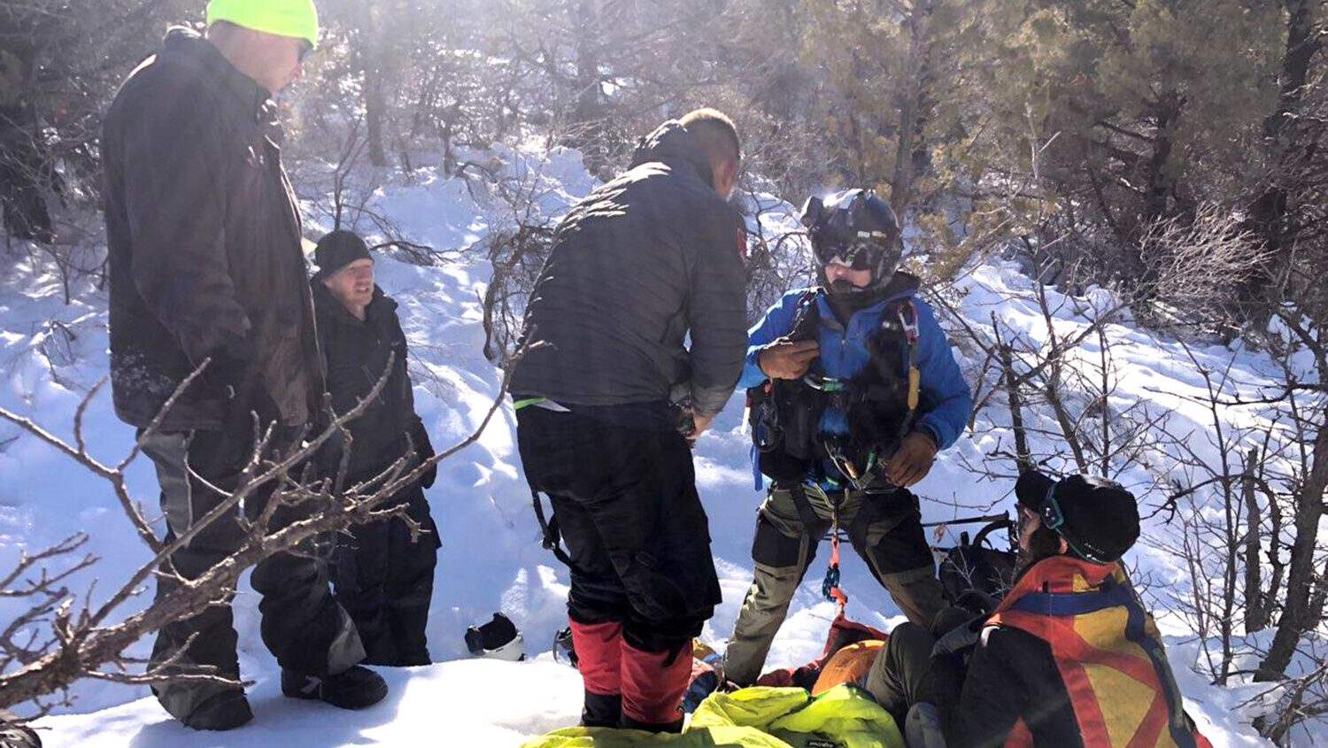 Utah Department of Public Safety prepare to hoist a victim with the help from Washington County Search and Rescue Monday, Jan. 10, 2022. Deputies hike in the last mile to reach a woman stuck in the snow in the Kolob Canyons region of Zion National Park.