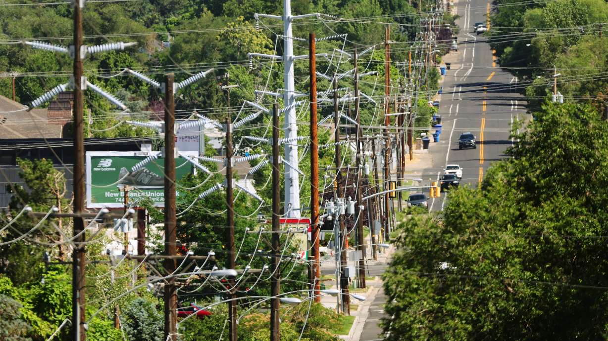Power lines in Cottonwood Heights, Utah, on July 3, 2024. Last week, Rocky Mountain Power proposed ...