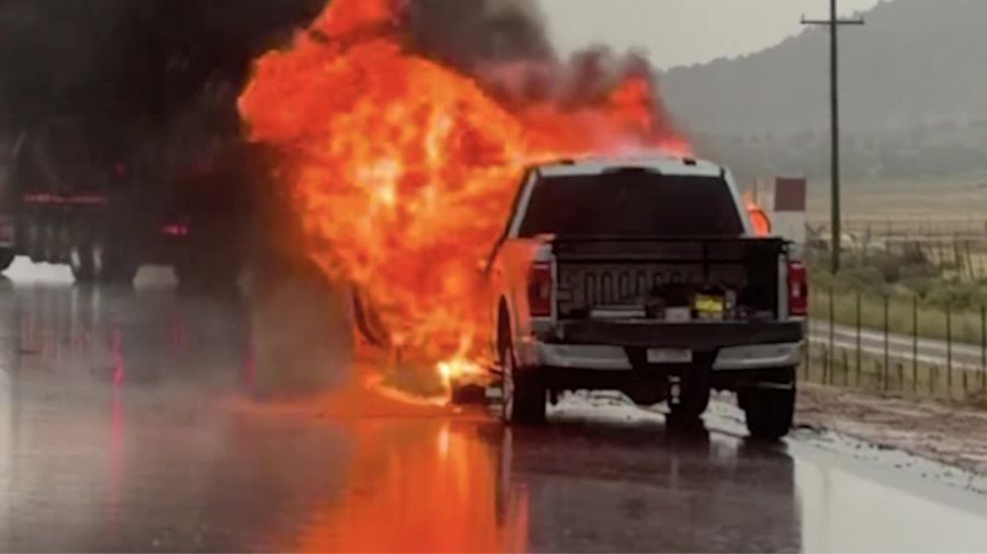 A driver said lightning struck his truck as he traveled on I-15 Wednesday, starting a fire that dec...