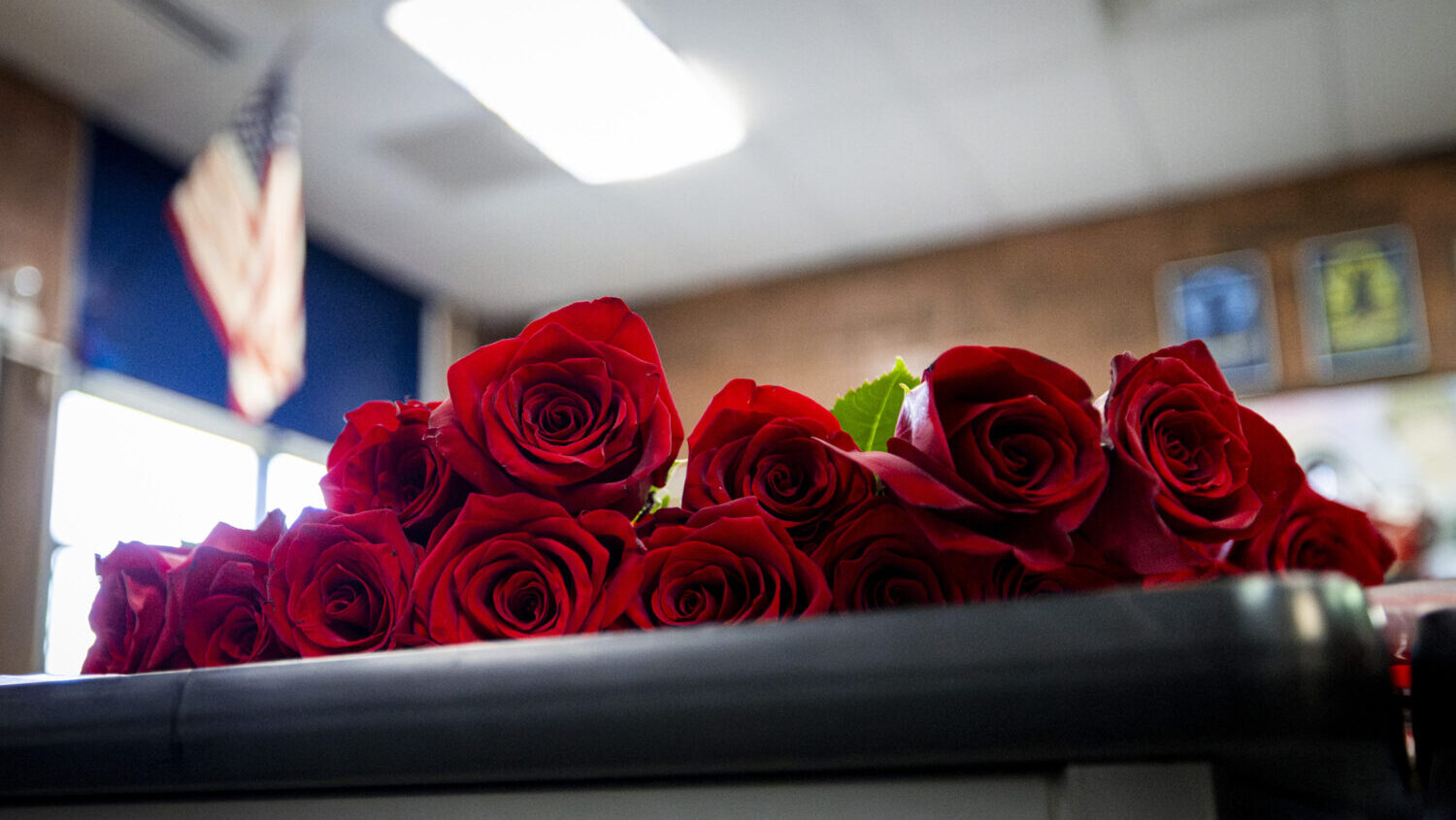Roses await to be passed out to every female student and faculty member at Oquirrh Hills Middle Sch...