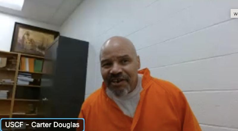 Douglas Carter speaks from the Utah State Prison during a virtual hearing on June 10, 2024. His case is back in the district court after the Utah Supreme Court affirmed a decision to reverse his death penalty sentence and conviction. (Fourth District Court via WebEx)
