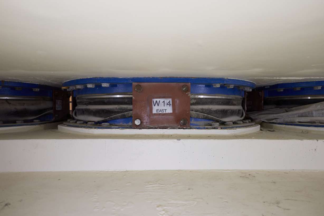 One of the 98 base isolators located 20 feet below the Salt Lake Temple of the Church of Jesus Christ of Latter-day Saints on June 25. (Photo: Church of Jesus Christ of Latter-day Saints)