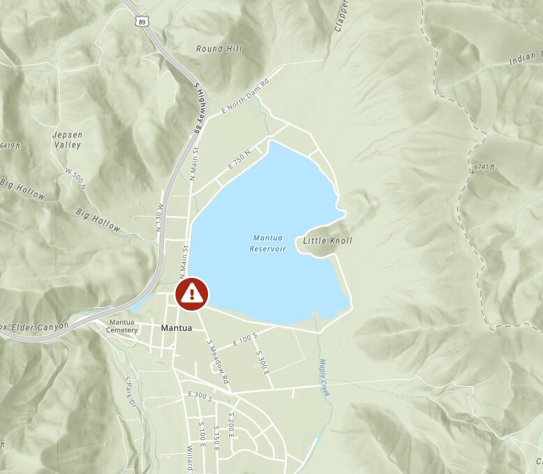Image of Mantua Reservoir accessed from https://utahdeq.maps.arcgis.com/ on July 9, 2026.