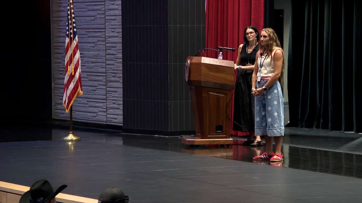 Laura Hall and Sarah Bush, sisters who survived the 1999 Columbine High School shooting, are pictured on Tuesday. (Photo: Ray Boone, KSL)