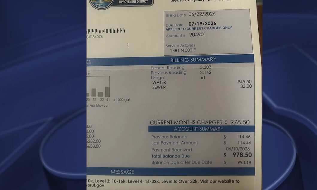 Image of a Vernal resident's water bill. (KSL)