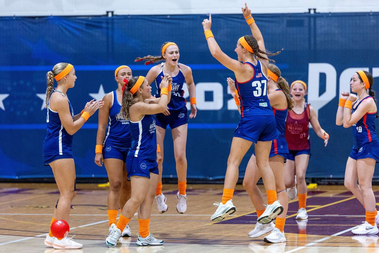 Participants celebrate during Day 1 of the Patriot Games, Sunday, in Geneva, Ohio. (Photo: Nate Manley, Associated Press)