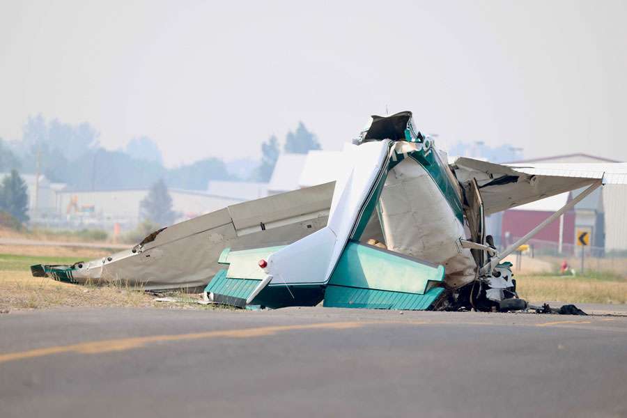 The remains of a plane that crashed on Saturday night in Blackfoot, Idaho. One person was killed and two others were seriously injured. (Photo: Kyle Riley, EastIdahoNews.com)