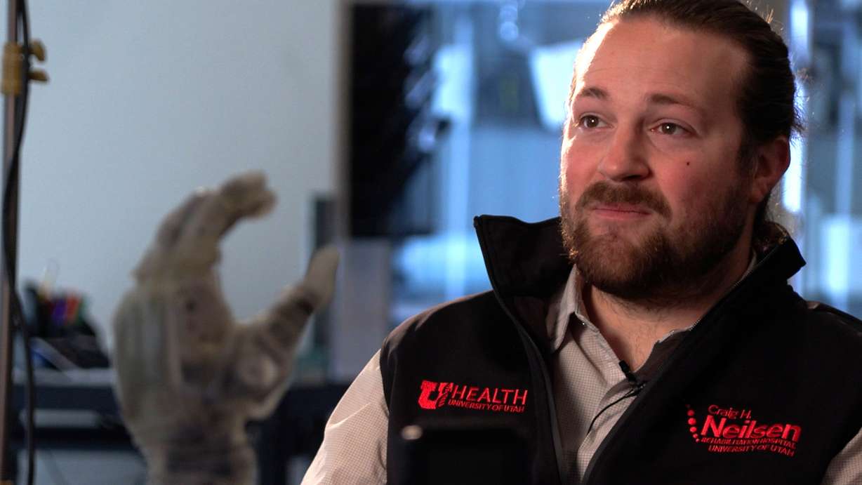 Jacob George runs the Utah NeuroRobotics Lab at the University of Utah's Neilsen Rehabilitation Hospital on Feb. 11. (Photo: Peter Rosen, KSL)