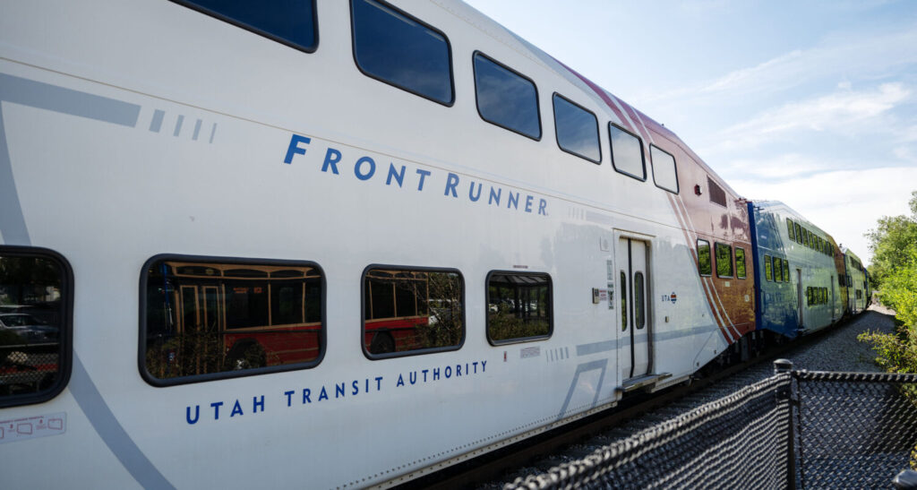 FILE: A FrontRunner train exits the Layton Station on Tuesday, June 3, 2025. Scott G Winterton, Deseret News)