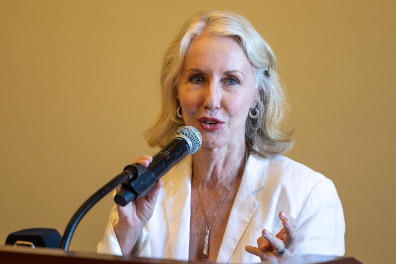 Mary Dickson speaks during a press conference held by advocates of downwinders to discuss their filing of an FTC complaint against alleged misleading nuclear ads at the Utah state Capitol in Salt Lake City on Monday, Aug. 17, 2026. (Lukas Katilius, Deseret News)