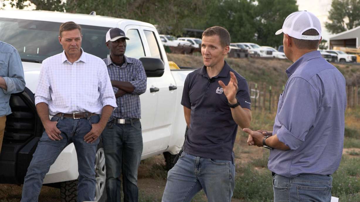 Matt Yost with Utah State University Extension discussing the Ag-DRIP program. (Photo: Alex Cabrero, KSL)