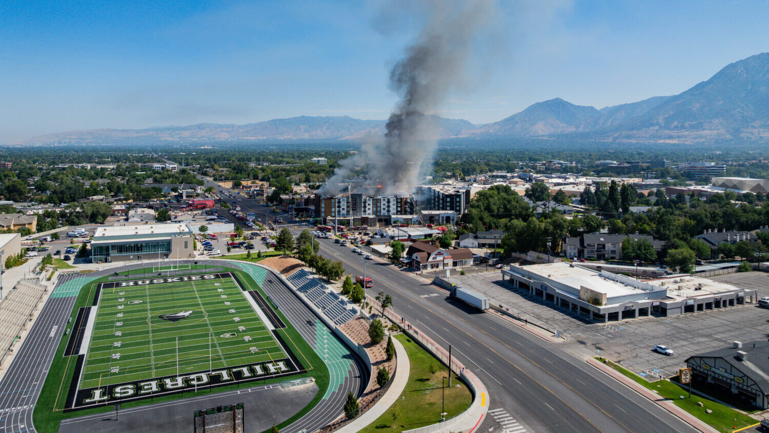 Firefighters respond to an apartment fire at 942 E. North Union Ave. near Hillcrest High School in Midvale on Friday, July 31, 2026. (Tess Crowley, Deseret News)