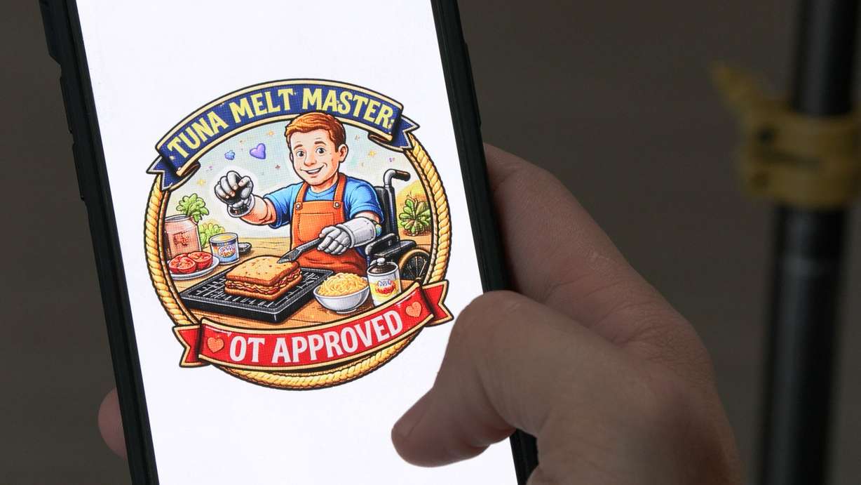 A tuna-melt merit badge sent by Alexander "Avi" Davidson's wife on April 17. (Photo: Peter Rosen, KSL)